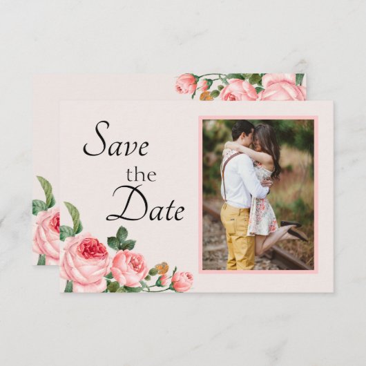 Blushing Roze Save The Date (Voorkant / Achterkant)
