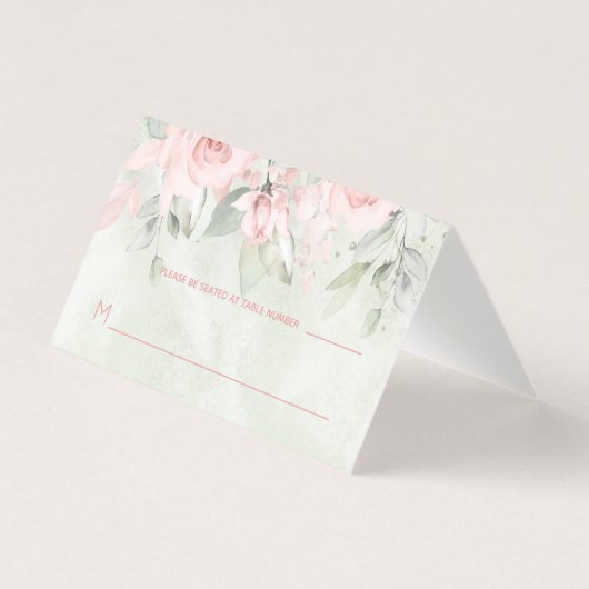 Blushing Rozen Bruiloft Gast Tafel Zitplaatsen Kaa Kaart (Voorkant)
