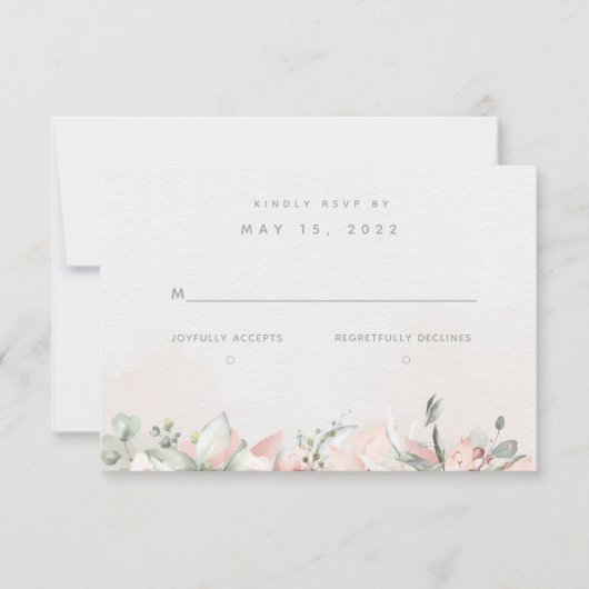 Blushing Rozen Weddenschap RSVP No Meal Choice Kaartje (Voorkant)