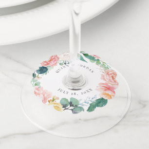 Blushing Summer Floral Weddenschap Wine Glass Labe Wijnglaslabel