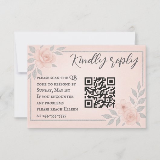 Blushing Vows QR Code Wedding RSVP Card (Voorkant)