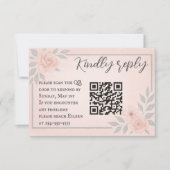 Blushing Vows QR Code Wedding RSVP Card Kaartje (Voorkant)