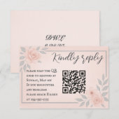 Blushing Vows QR Code Wedding RSVP Card Kaartje (Voorkant / Achterkant)