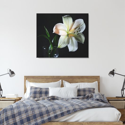 Blushing White Lily Wrapped Canvas Print (Insitu (Slaapkamer))