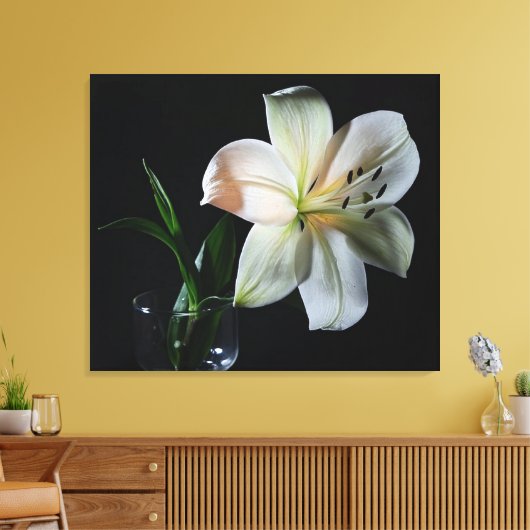 Blushing White Lily Wrapped Canvas Print (Insitu (Woonkamer))