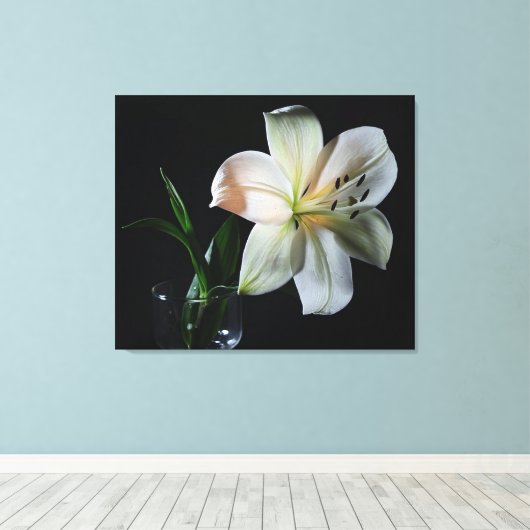 Blushing White Lily Wrapped Canvas Print (Insitu (Houten vloer))