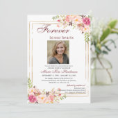 BlushPink Boho Gold Memorial Service Funeral Photo Kaart (Staand voorkant)