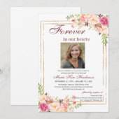 BlushPink Boho Gold Memorial Service Funeral Photo Kaart (Voorkant / Achterkant)
