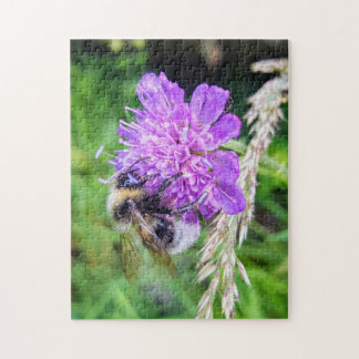 Blütenglück – Naturpuzzle mit Hummel auf Skabiose Legpuzzel