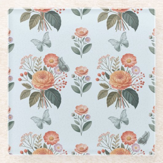 Blütenzauber mit Schmetterlingsflügeln Glazen Onderzetter (Voorkant)