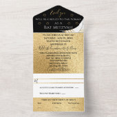 BM Bar Bat Mitzvah Elegant Goud All In One Uitnodiging (Binnen)