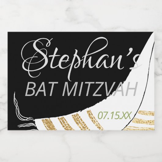 BM Bar Bat Mitzvah Elegant Tallit Mini Sparkling Wijnetiket (Enkel label)