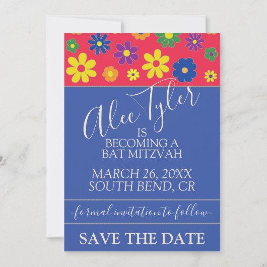 BM Bar Bat Mitzvah Flowery Save The Date (Voorkant)