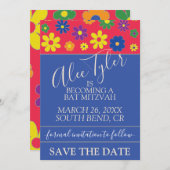BM Bar Bat Mitzvah Flowery Save The Date (Voorkant / Achterkant)
