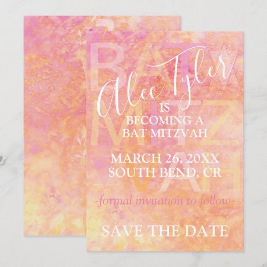 BM Bar Bat Mitzvah Gewoon Subtiel Save The Date (Voorkant / Achterkant)