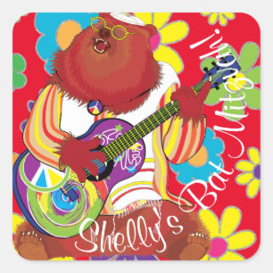 BM Bar Bat Mitzvah Hippie Flowery Beer Vierkante Sticker