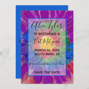 BM Bar Bat Mitzvah Kleurrijk Elegant Save The Date