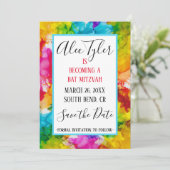 BM Bar Bat Mitzvah Splash van Kleur Save The Date (Staand voorkant)