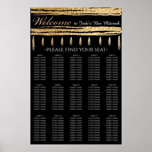 BM Bar en Bat Mitswa Gold Tallit Zitplaatskaart Poster (Voorkant)