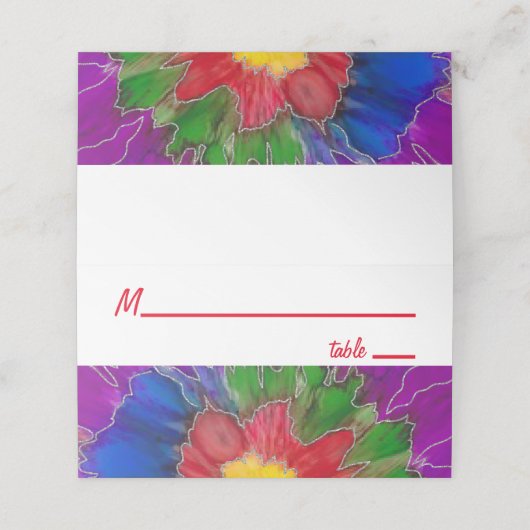BM Bar en Bat Mitswa Tie Dye Design Place Card (Buitenkant ongevouwen)