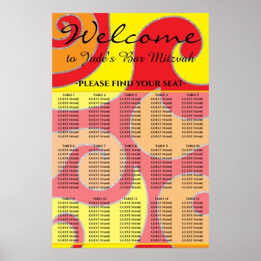 BM Bar en Bat Mitzvah 1960's Stijl Zitting Grafiek Poster (Voorkant)