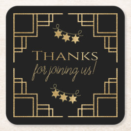 BM Bar of Bat Mitswa Black Art Deco Vierkante Kartonnen Onderzetter