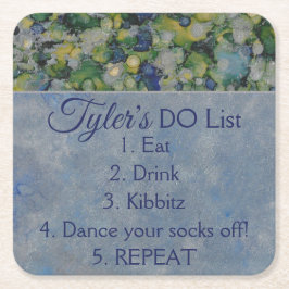 BM Bar of Bat Mitswa Blues Zilvers Vierkante Kartonnen Onderzetter