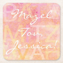 BM Bar of Bat Mitswa gewoon subtiel Vierkante Kartonnen Onderzetter