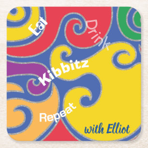 BM Bar of Bat Mitswa Kleurrijke wervelingen Vierkante Kartonnen Onderzetter