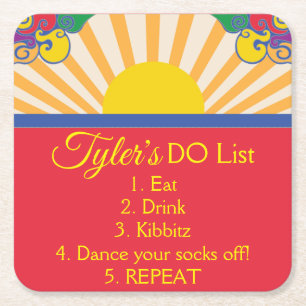 BM Bar of Bat Mitswa Laat de zon binnen Vierkante Kartonnen Onderzetter