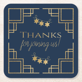 BM Bar of Bat Mitswa Navy Art Deco Vierkante Kartonnen Onderzetter