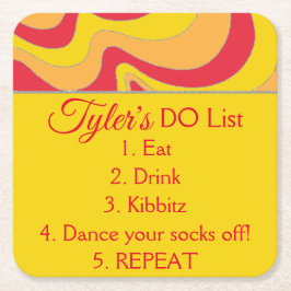 BM Bar of Bat Mitzvah Glitter Swirl Vierkante Kartonnen Onderzetter