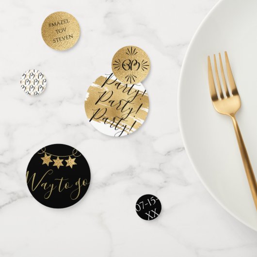 BM Bar ou Bat mitzvah Confetti Elegant Gold Black (Groupe)