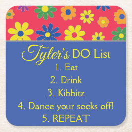 BM Bar voor Bat Mitswa Flowery Vierkante Kartonnen Onderzetter