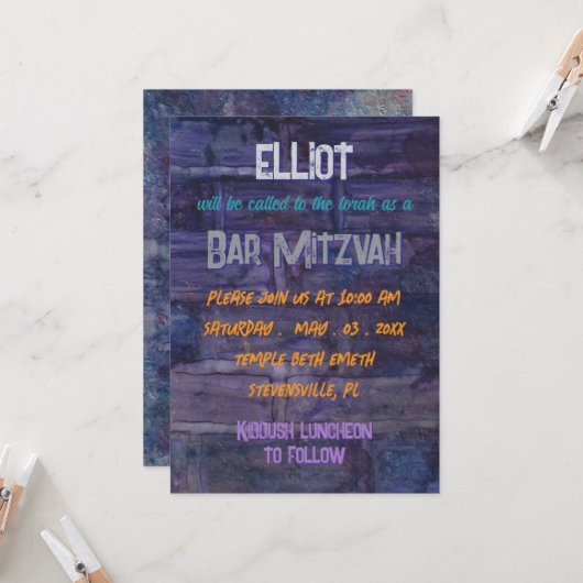 BM Bar voor Bat Mitswa Wall Deco Kaart (Voorkant / Achterkant in situ)