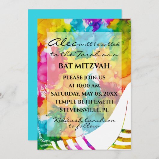 BM Bat Bar Mitzvah Spetterende Kleur Tallit Kaart (Voorkant / Achterkant)