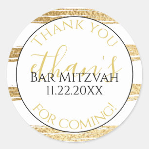 BM Bat Mitzvah Bar Mitzvah Gold Stripes Elegant Ronde Sticker