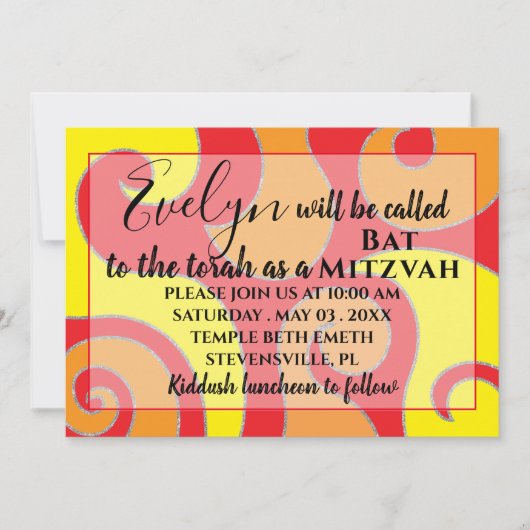BM Bat N Bar Mitzvah Silvery Swirls Invitation (Devant)
