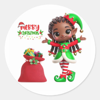 BMSC Santa's Little Helper Elf Sticker, V2 Ronde Sticker