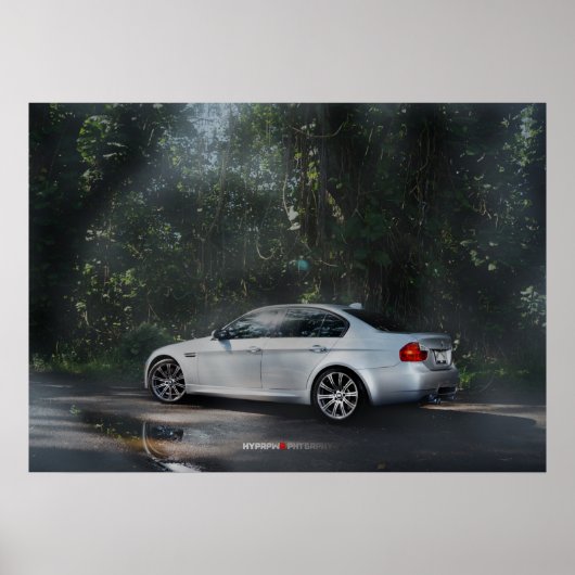 BMW M3 E90 in de Mist Poster (Voorkant)
