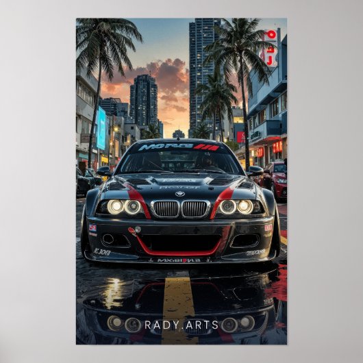 BMW M3 Vue frontale Rues de la ville Poster d'art (Devant)