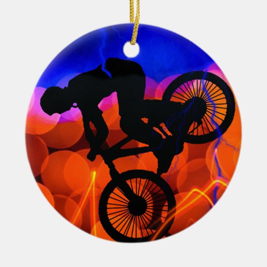 BMX in Light Crystals en bliksem Keramisch Ornament (Voorkant)