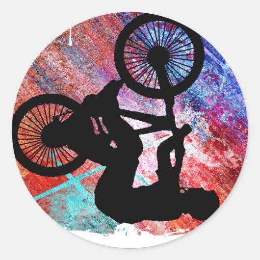 BMX op Rusty Grunge Ronde Sticker (Voorkant)