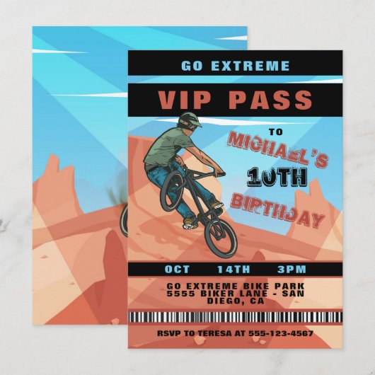 BMX Racing BIke Invitation d'anniversaire (Devant / Derrière)