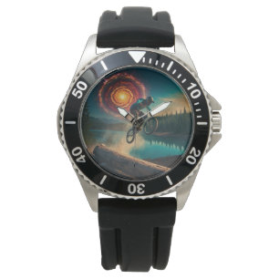 BMX Rider door een Forest Lake Horloge