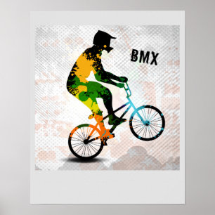 BMX Rider in Abstracte Spletters SQ van de Verf me Poster