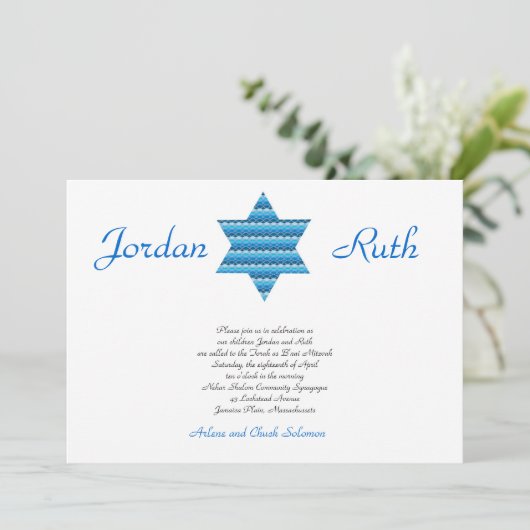 B'nai Mitzvah Invitation Twins Star van David Kaart (Staand voorkant)