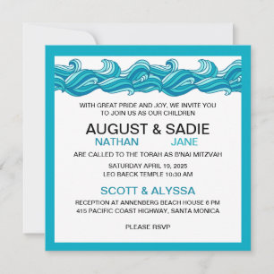 B'nai Mitzvah moderne océan plage bleu invitation