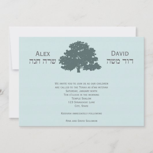 B'nai Mitzvah Novitie Twins Tree of Life Blue Kaart (Voorkant)