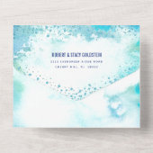 B'nai Mitzvah Turquoise Waterverf Gold Party Bold All In One Uitnodiging (Achterkant)